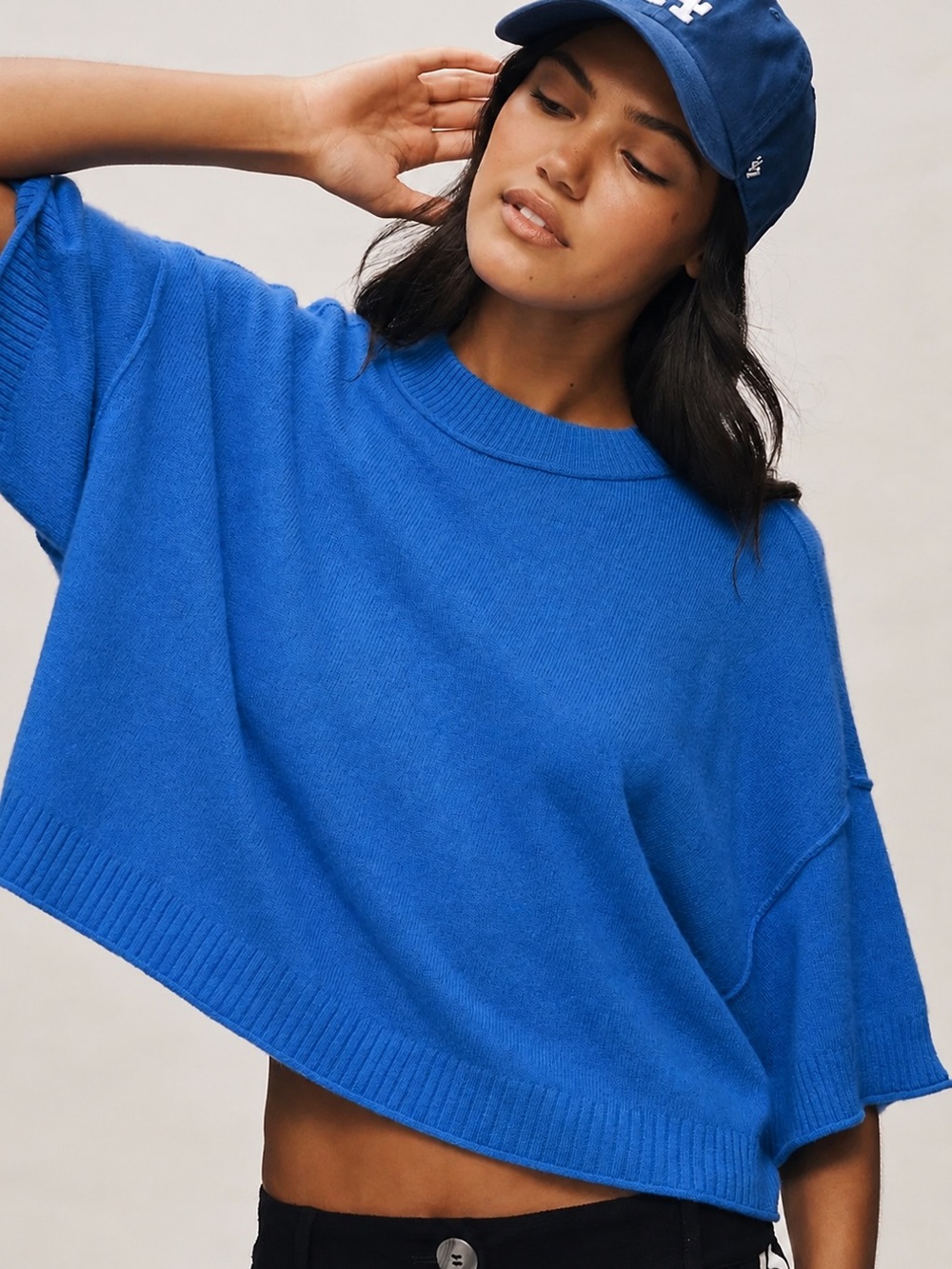 Anthropologie The Goldie Crew Neck Cashmere Jumper Sweater Dark Blue Size XL New